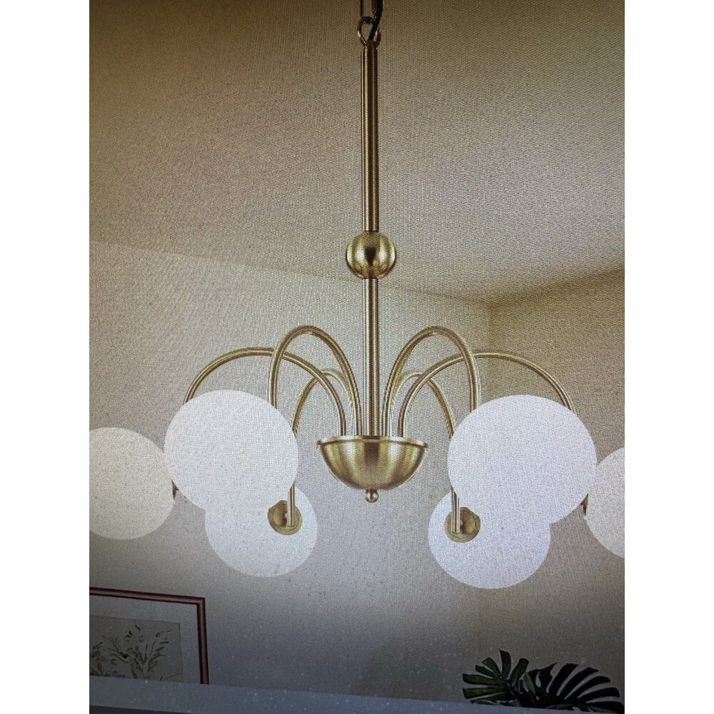 Mid-Century Modern Gold Globe Chandelier | 6-Light Milk Glass Ceiling Fixturesbr